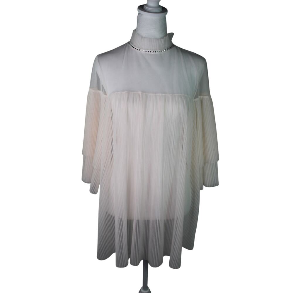 Victoria's Secret Mesh Night Tunic Dream Angels Sheer Pleated Mock Neck Top M